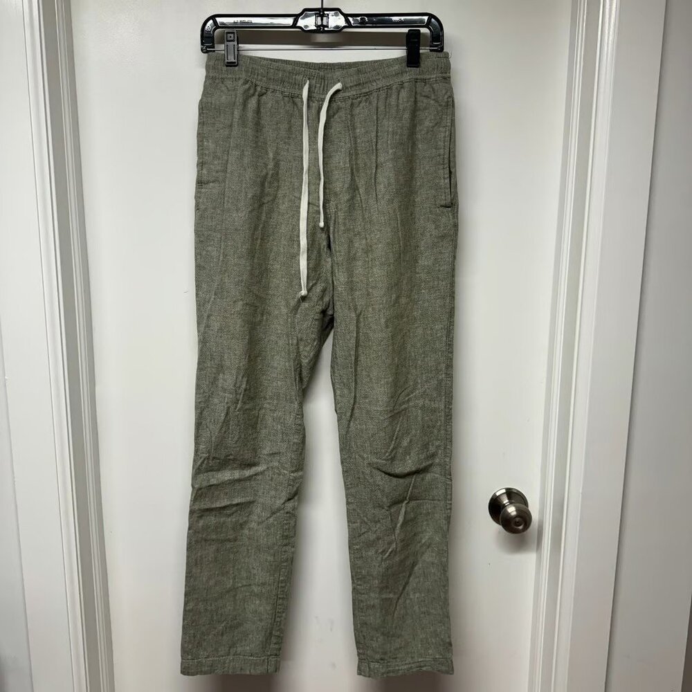J.Crew Womens Linen Blend Green Pull On High Waisted Pants Drawstring Size Small